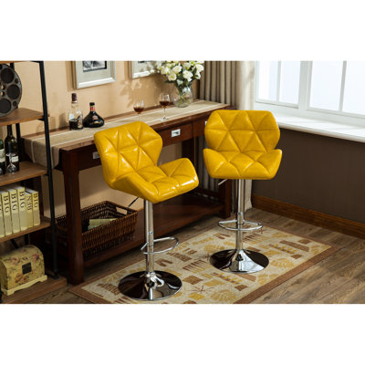 Tabourets de bar contemporains hydrauliques jaunes, de 2 - siège en cuir souple et repose-pieds pour un confort supérieur