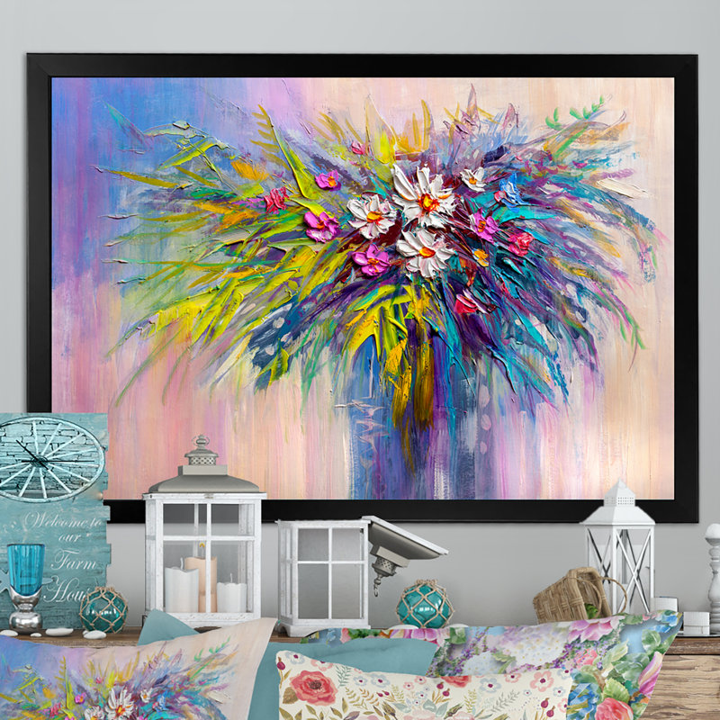 «Rose and Yellow Vase Of Flowers II», reproduction d'art murale traditionnelle, H 8 po x l 12 po x P 1 po