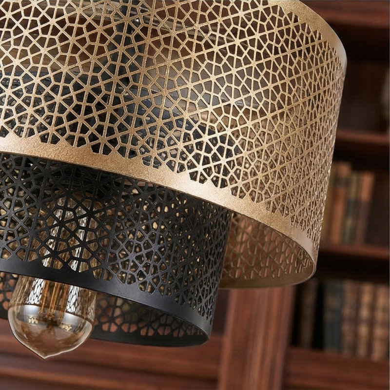 Aurelia 1-Light Two-Tier Geometric Mesh Pendant, Bronze/Gold