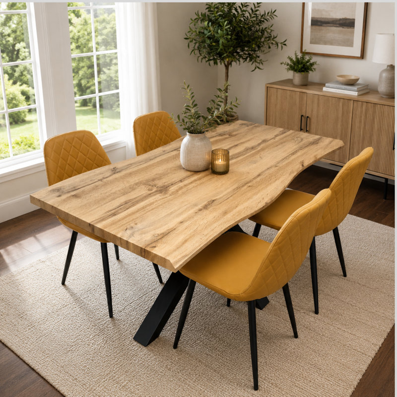 4 - Person Dining Set, Mustard, 75cm H x 117cm W x 77cm D