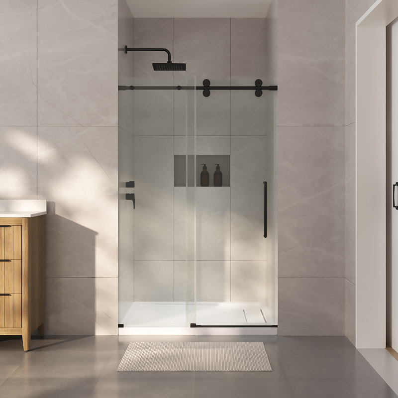Ensemble de douche coulissante avec porte et base Reva 48 po x 36 po - Noir, H 76,77 po x l 47,99 po x P 35,98 po, Noir mat