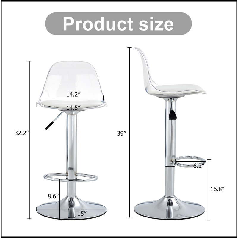 Modern Minimalist Bar Chairs And Bar Stools. Can Rotate 360 ° And Adjust Lifting. PET Backrest And PU Seats. Set Of 2. Suitable For Bars, Restaurants