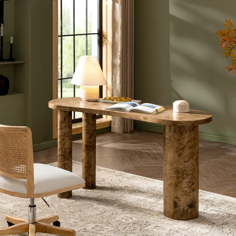 Felton Oval Solid Wood Base Writing Desk, Walnut