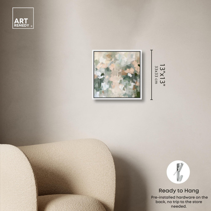 «Earth & Emerald Rhythm Canvas Minimal Abstracts» par Art Remedy, H 13 po x l 13 po x P 1,8 po, Cadre flottant blanc