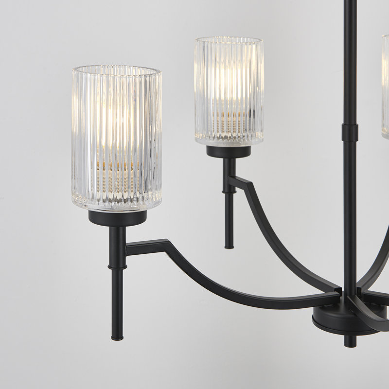 5-light Black Chandelier with Clear Ribbed Glass Shades