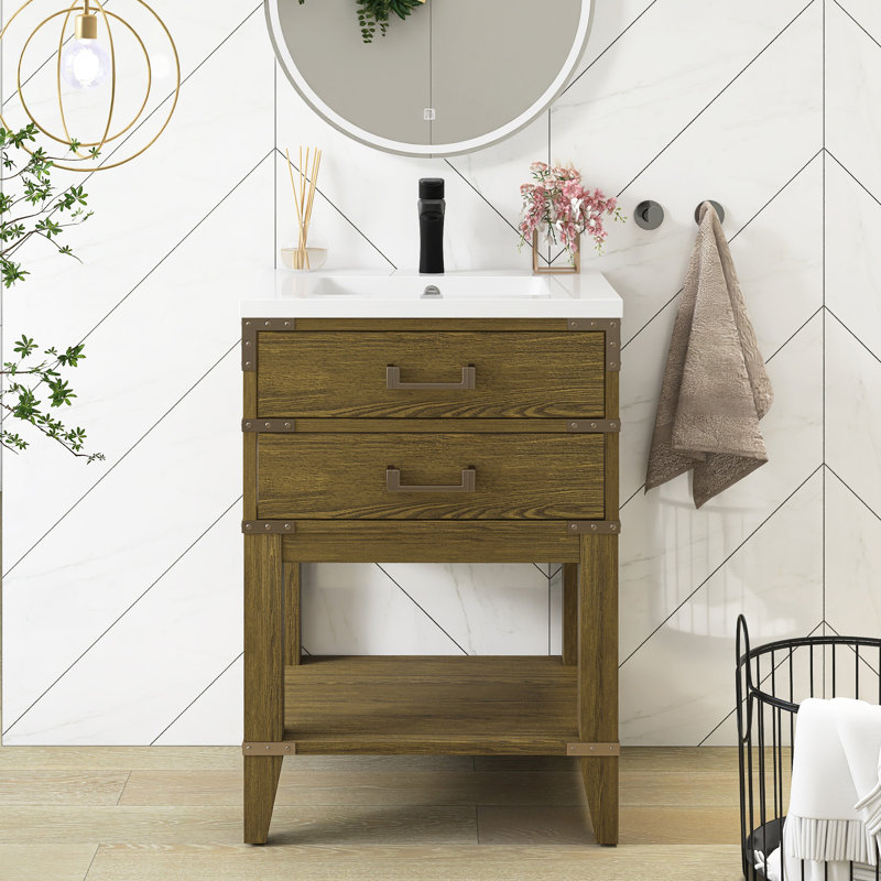 24'' Single Sink Freestanding Bathroom Vanity With Resin Top