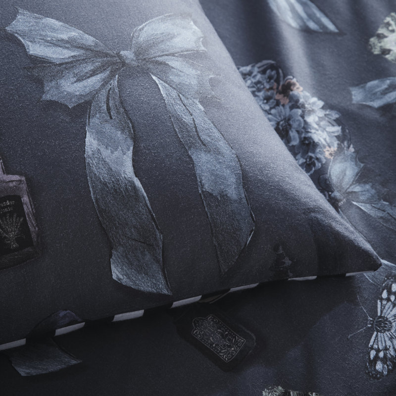 Bows Noir Cotton Blend Striped Duvet Cover Set, Super King Bed (260 x 220 cm)