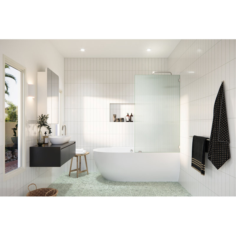 Gaia 30 in. x 58.25 in. Frameless Fluted Single Fixed Bath Panel, Brushed Nickel
