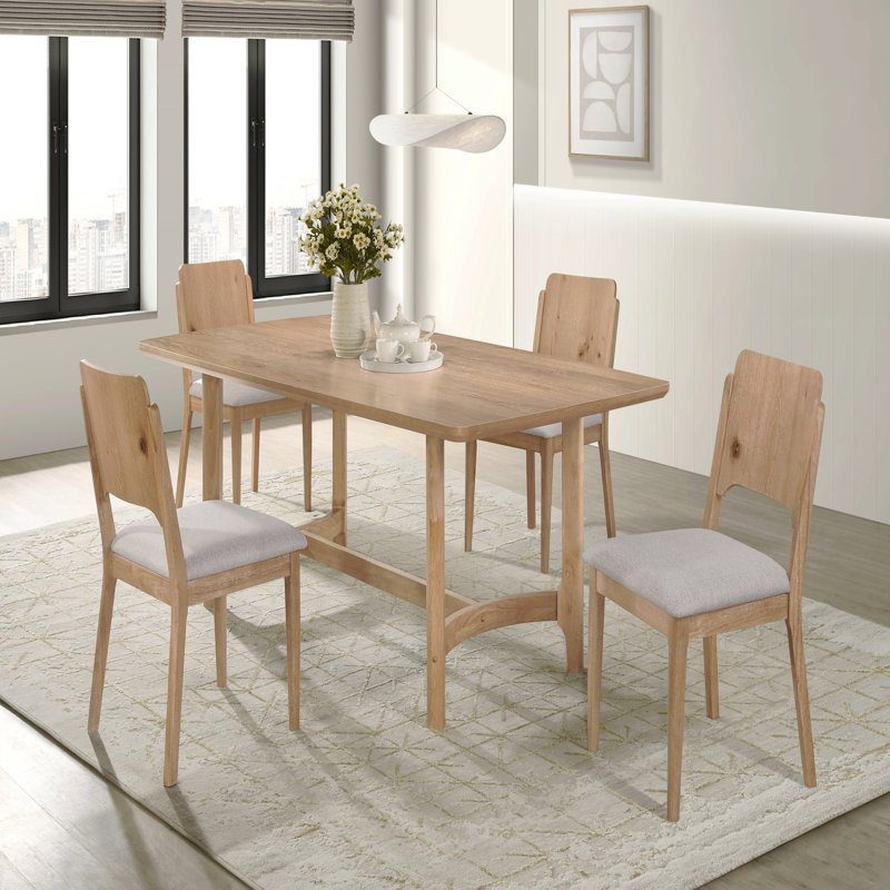 Ensemble de 5 chaises de table de salle à manger rectangulaires rembourrées en tissu brun clair, 5 pièces: table, 4 chaises