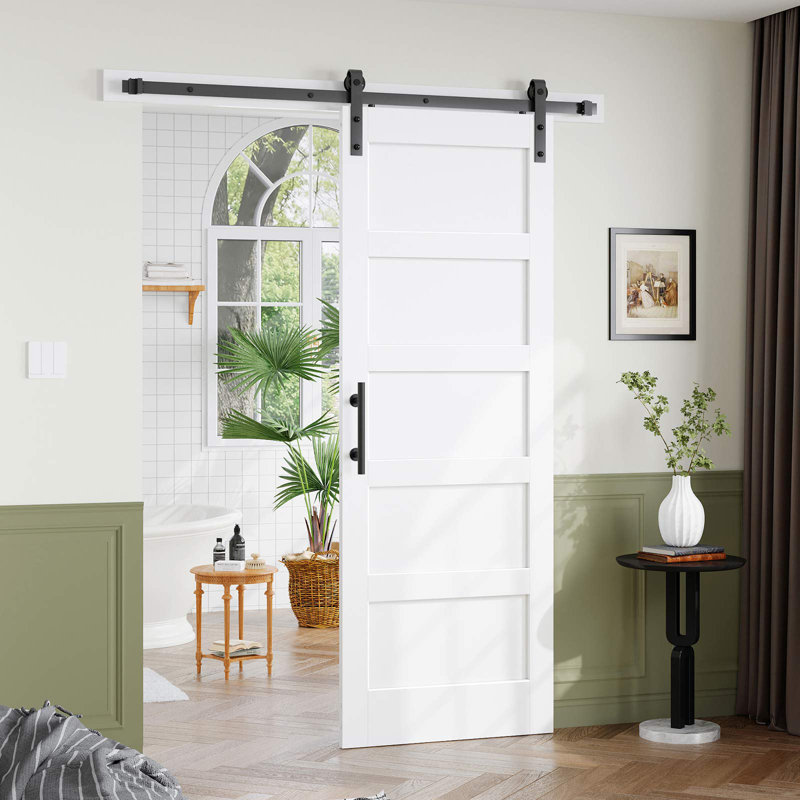 Porte de grange en bois manufacturé à 5 panneaux avec quincaillerie d'installation, 30 po x 84 po