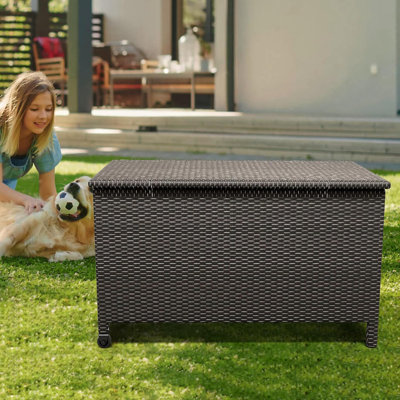 185 Gallon Outdoor Storage Box With Wheels, Waterproof Patio Furniture Storage Bins With Lid, Storage Bench Cabinet For Patio Cushions, Backyard Garden Tools And Pool Supplies