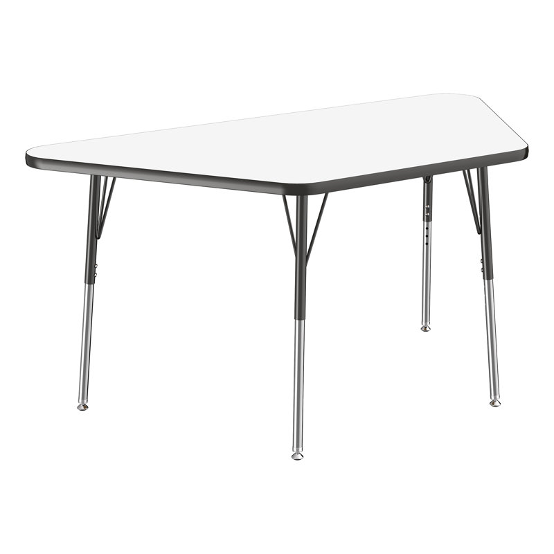 Table d'activité à hauteur ajustable en forme de trapèze, 30" x 60", Gris / noir / argent, Standard Swivel Glide