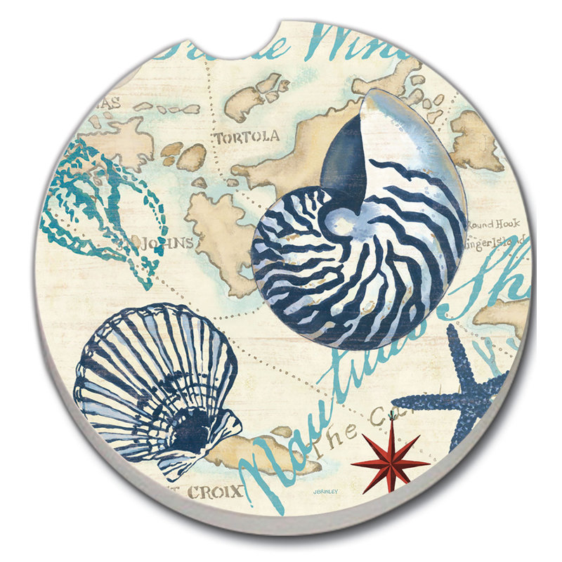 Stoneware Round 2 Piece Car Coaster Set