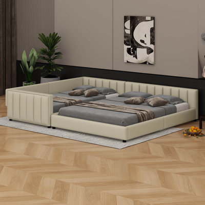 Grand lit plateforme tapissier en cuir PU - Lit d'enfant