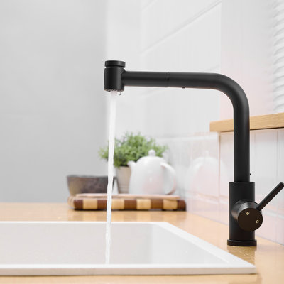 Matte Black Pull Out Bathroom Faucet - Modern Style For Convenient Use Kitchen Sink With Spray Single Handle Classic Bath And