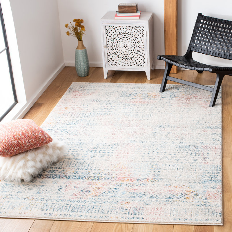 Tapis ivoire / terre cuite / bleu sarcelle Gasaway, Rectangle 4 pi x 6 pi