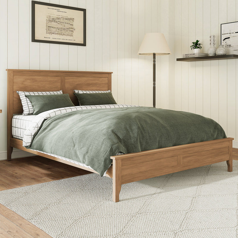 Lit plateforme moderne avec support en lattes de bois robuste, Naturel, Grand lit
