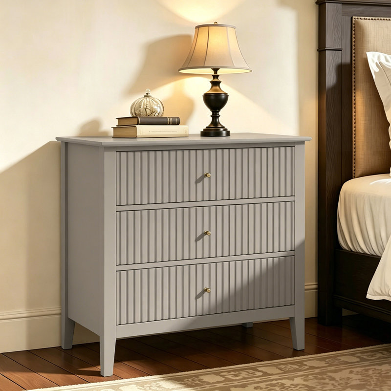 Table de chevet traditionnelle à 3 tiroirs, table d'appoint pour chambre à coucher, Beige
