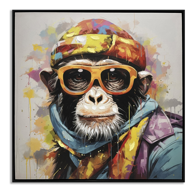 Art mural sur toile Chimp in Orange Shades - 25 po x 25 po - cadre noir