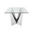 Table de salle à manger 78 "en verre transparent avec base en acier inoxydable poli
