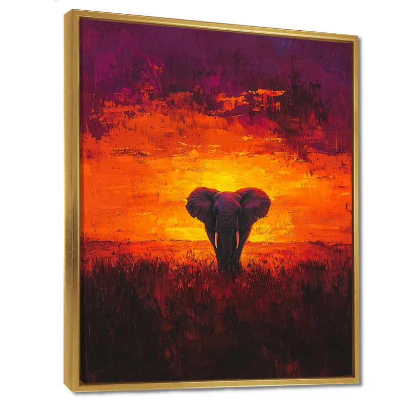 Isakson, éléphant d'Afrique au coucher du soleil II - Éléphant, art mural encadré, H 40 po x l 30 po, Doré