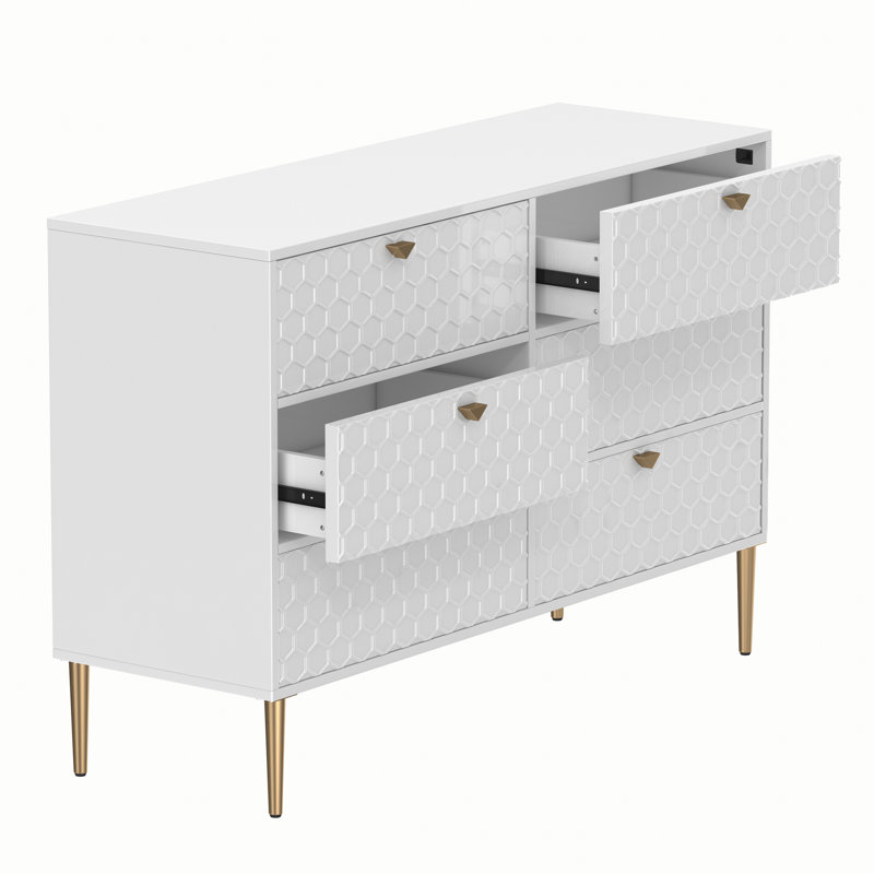 Lucresia High Gloss 6-Drawer 47.8" W Dresser & Chest, White