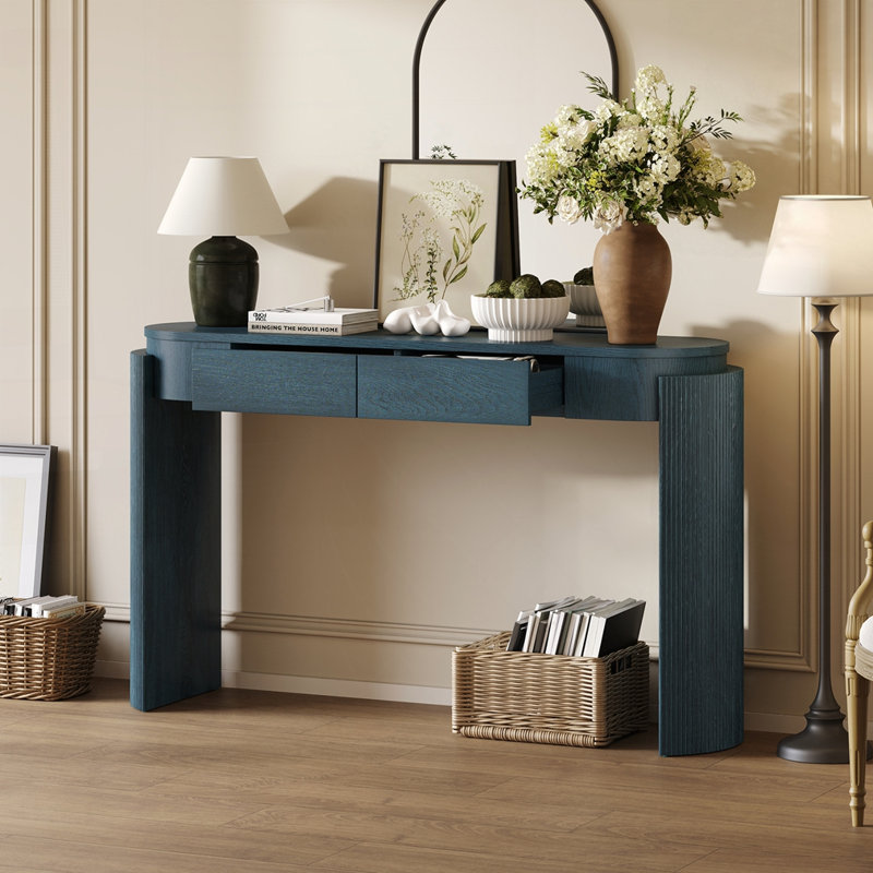 Console en bois naturel avec motif cannelé, Marine