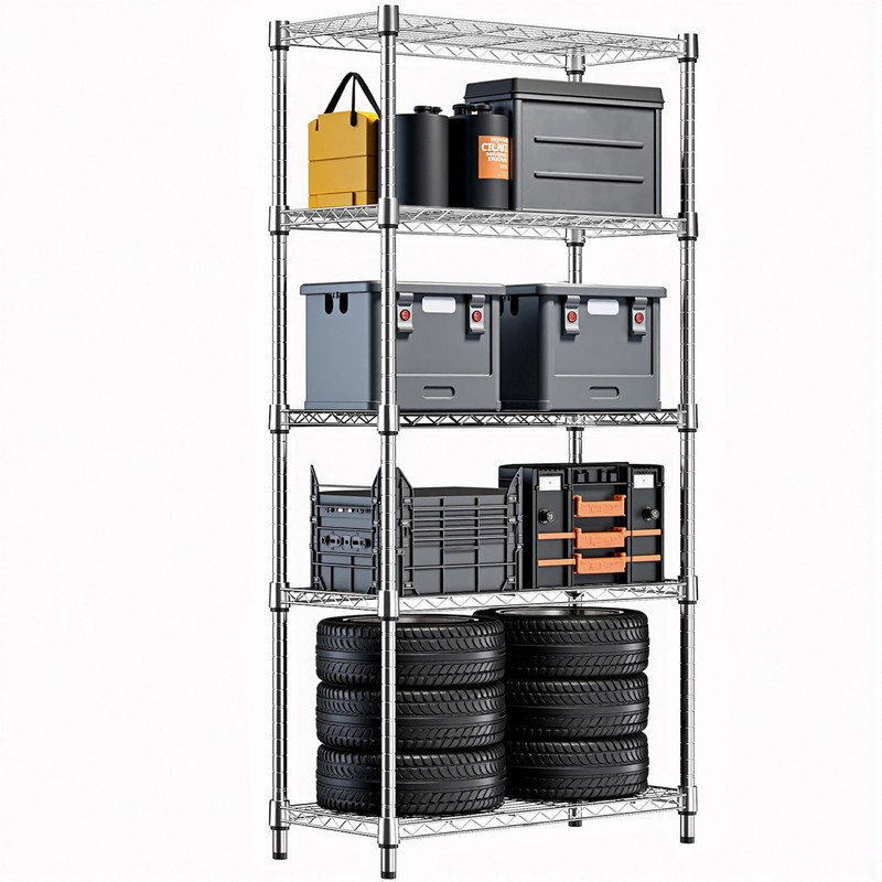 Étagère de rangement en acier robuste à 5 niveaux 1250 lb, Chrome chrome