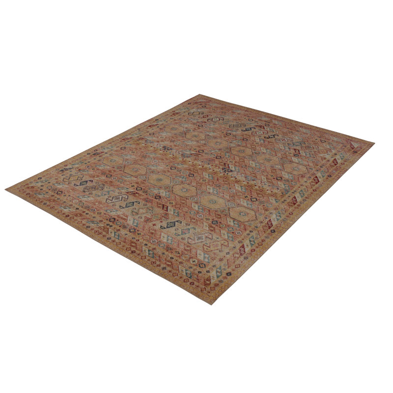 Distressed Homage Hand Knotted Wool Geometric Area Rug, Rectangle 8' x 10'