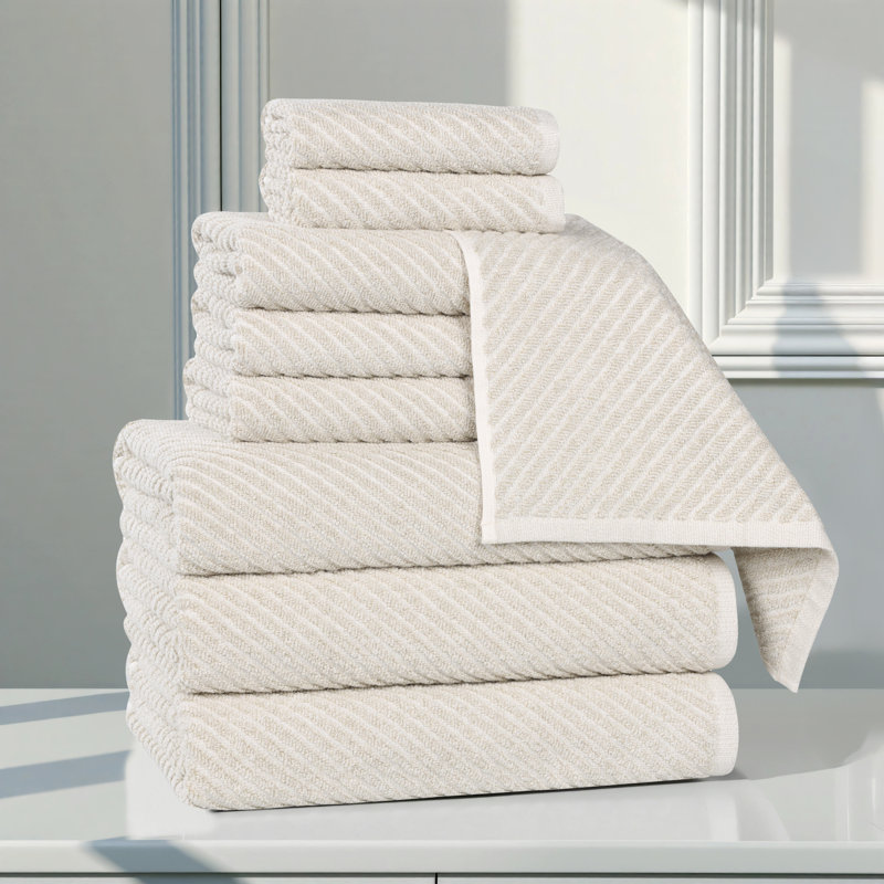  Cotton Blend Super Soft And Absorbent Amelia Collection Towel Set (Set Of 9), Beige, 9PC (3-Bath, 3-Hand, 3-Face)