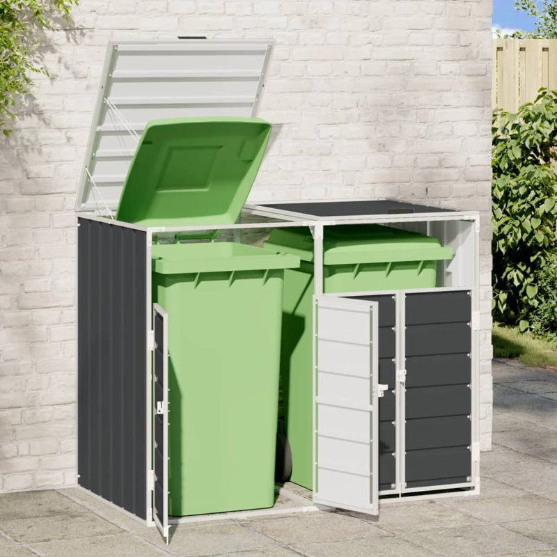Vidaxl Wheelie Bin Storage For Double Bins Gray 56.7"X31.9"X44.5" Steel, Anthracite