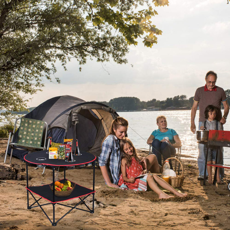 Tables de camping pliantes pour l'extérieur, Noir / Rouge