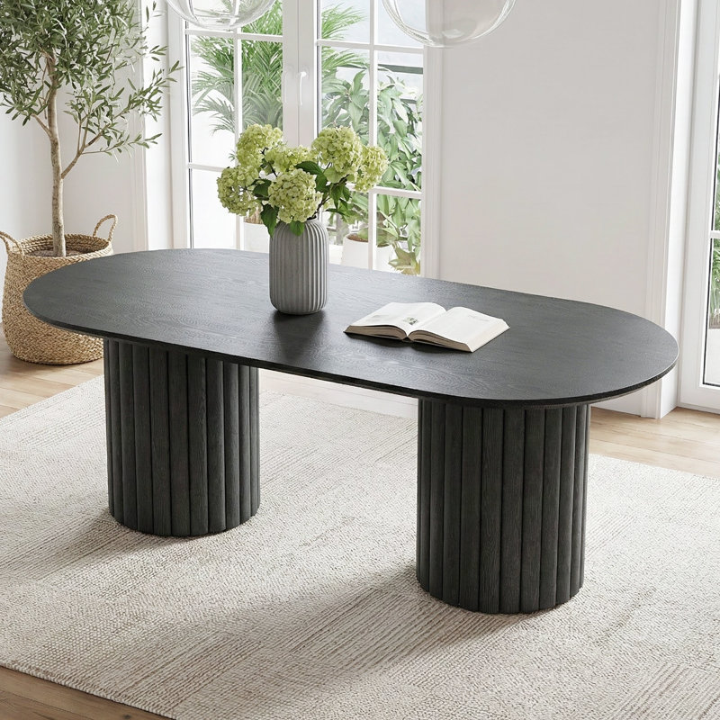 Audna 86" Solid Wood Dining Table With Double Pedestal, Black