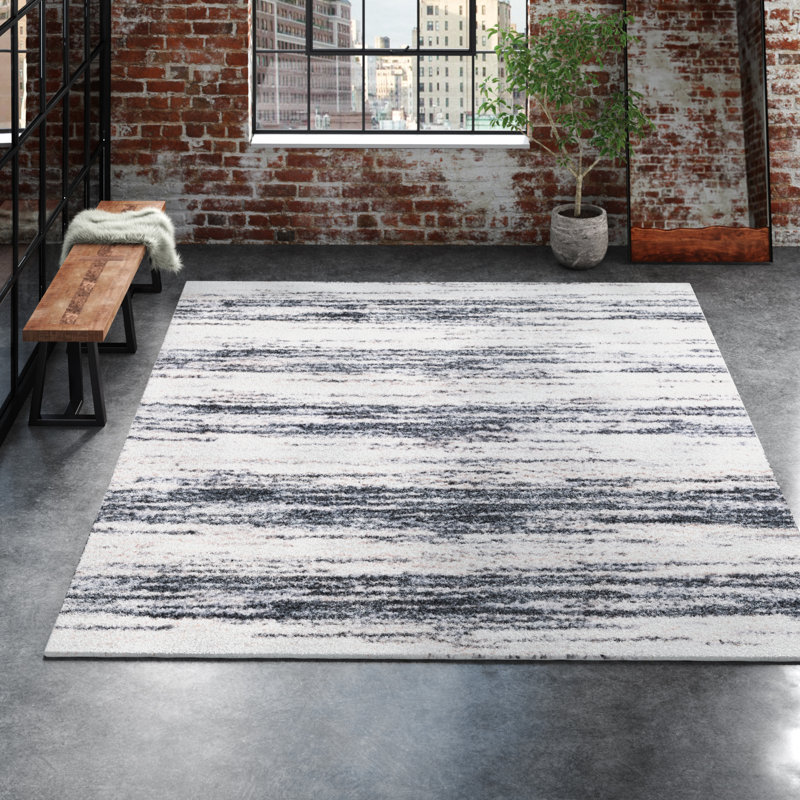 Mena Abstract Gray/Ivory Area Rug, Rectangle 8' x 10'
