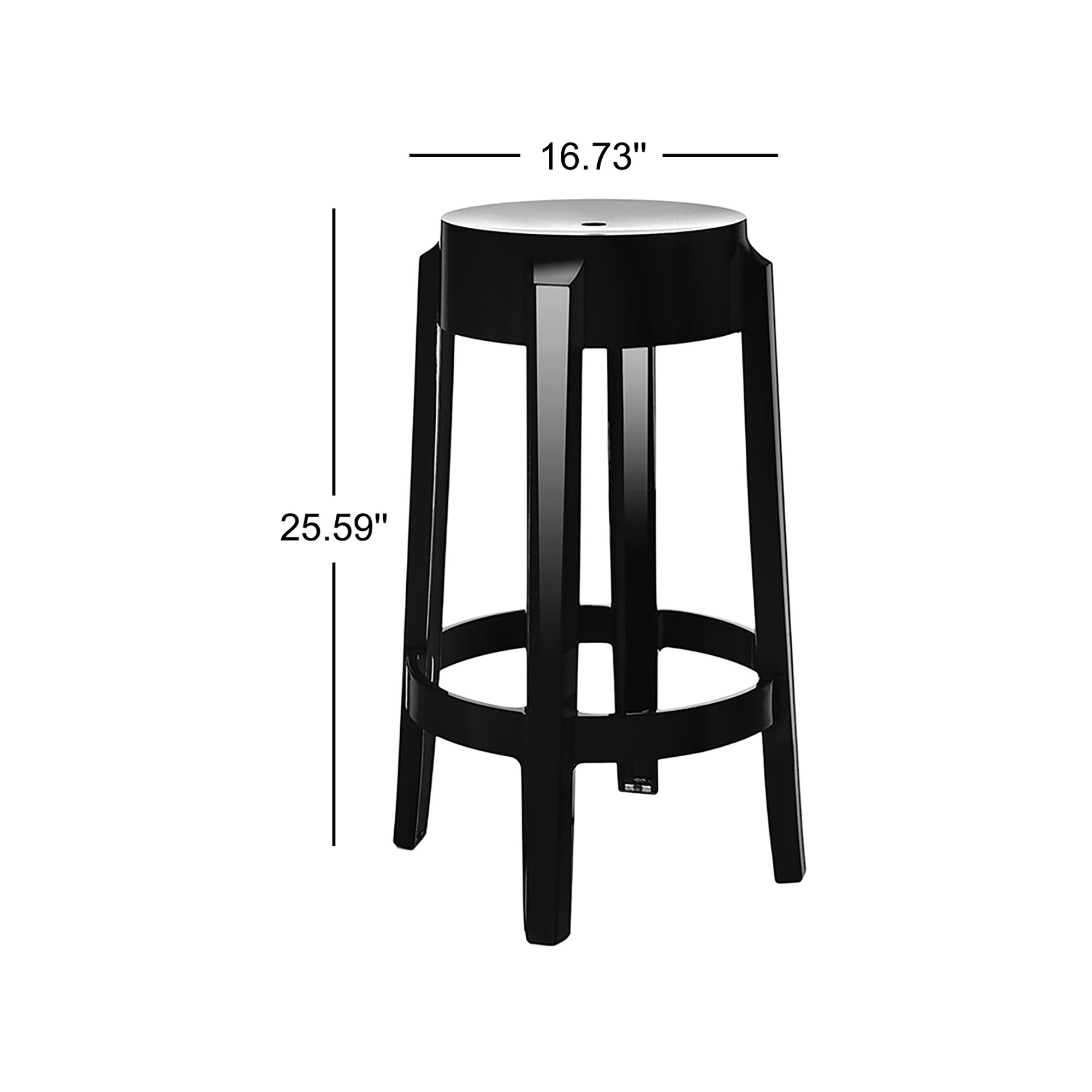 Charles Backless Outdoor Bar Stool, 25.59", Glossy Black