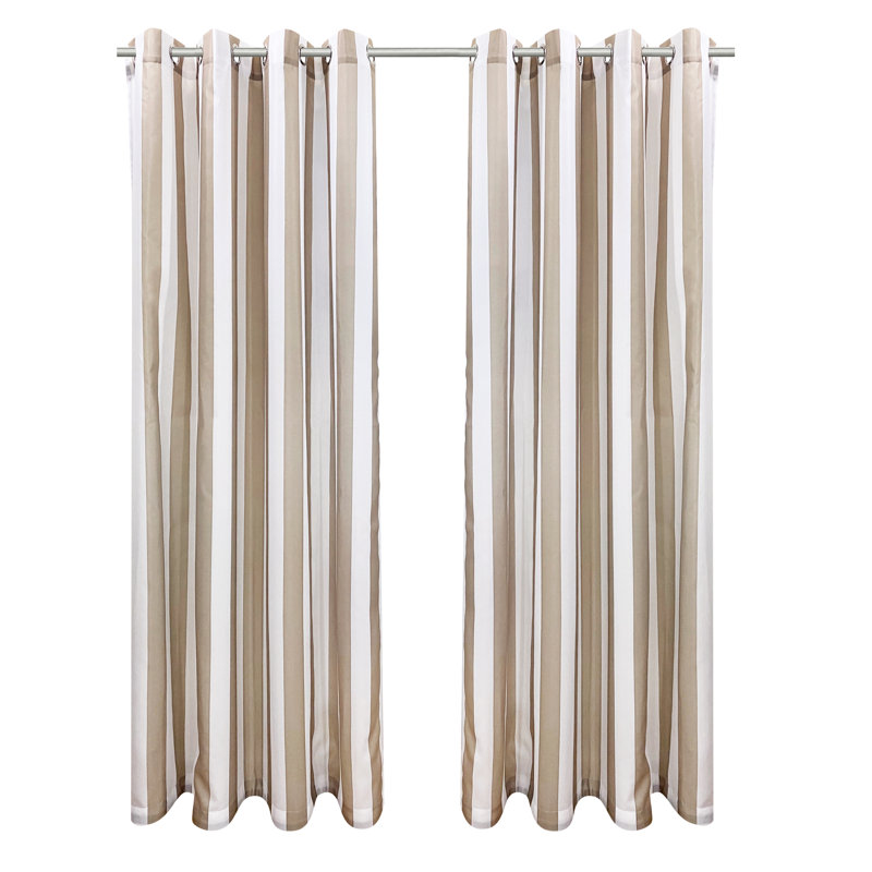 Bellver Seascapes Striped Semi-Sheer Outdoor Grommet Curtain Panels, 50" W x 84" L, Linen