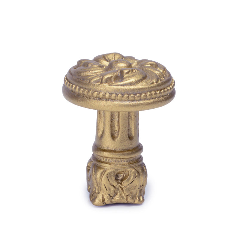 Acanthus & beaded knob with column base Rosette style in Satin, Soft Gold