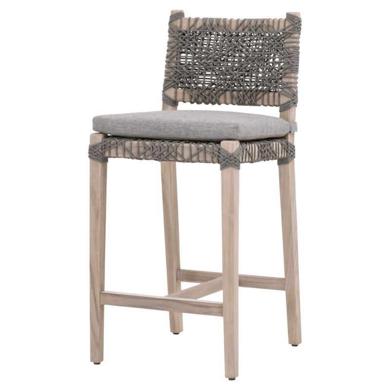 Dove Gray Teak and Rope Outdoor Counter Stool