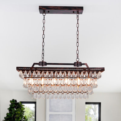 Vintage 6-Lights Rectangular Crystal Chandelier Dimmable
