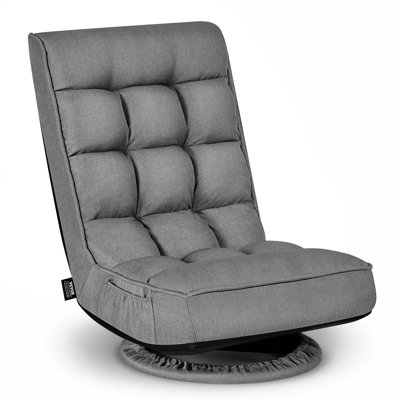 Swivel Floor Gaming Chair, 360-Degree Rotating Floor Chair with 4 Adjustable Position Folding Backrest, Metal Frame with Recycled Foam and Linen Fabric, for Watching TV, Reading, Relaxing, Grey