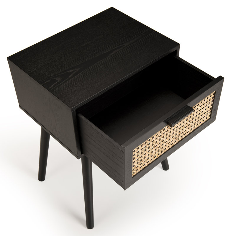Timothy 40cm W Solid + Manufactured Wood Bedside Table, Black/Oak