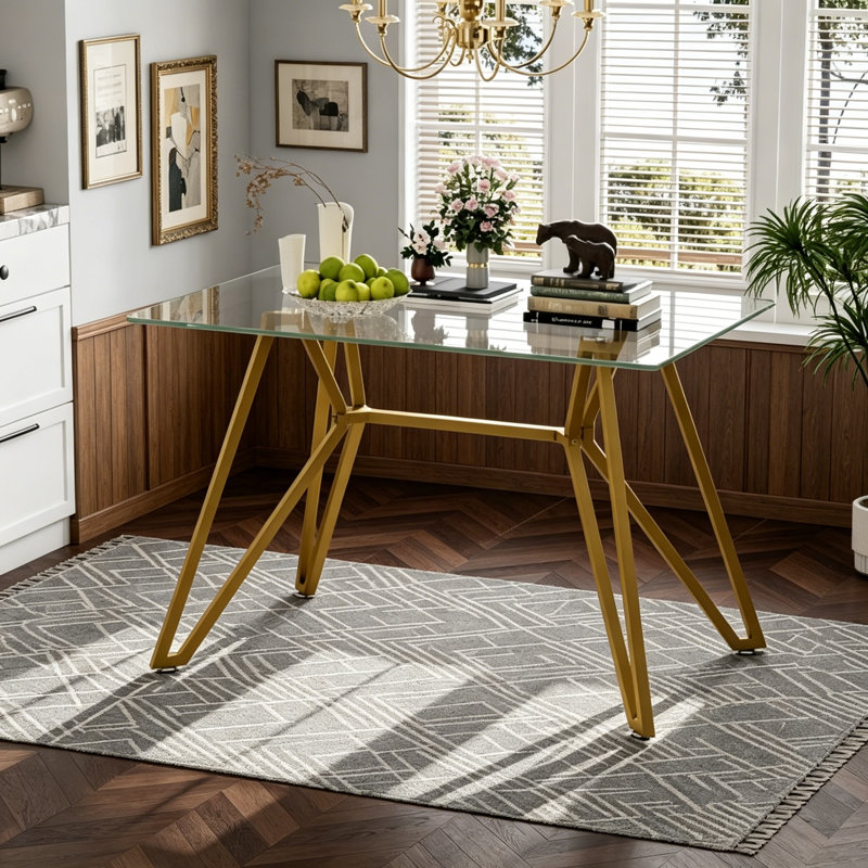 Rectangular Glass Dining Table, 30.3"H x 47.3"L x 29.5"W