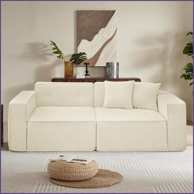 Modern Teddy Velvet 2-3 Seat Sofa, Ergonomic Hybrid Foam Couch for Living Room &amp; Bedroom | Fabric | Cushion Back | Polyester