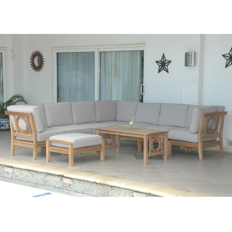 Natsepa Outdoor 9 - Piece Teak Conversation Set, Camel