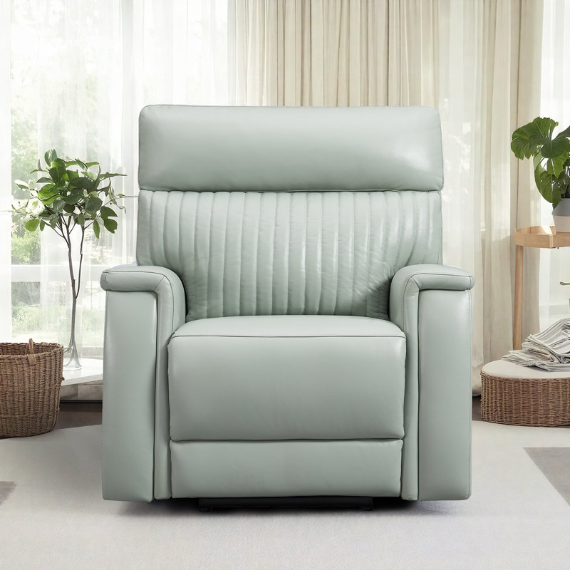 Fauteuil inclinable électrique en cuir véritable avec appui-tête réglable, Écume de mer