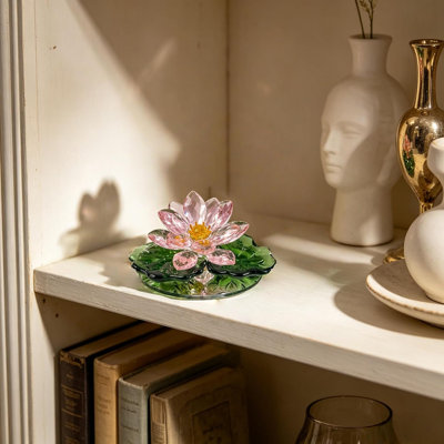 Pink Crystal Lotus Flower Glass Figurine