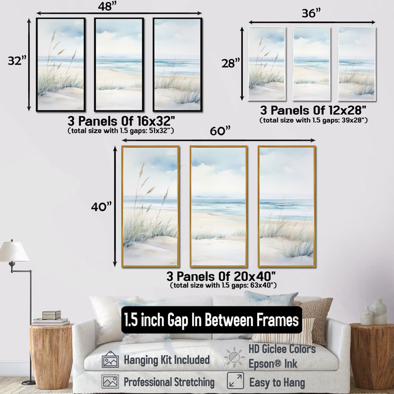 Ensemble de salon Soft Color Beach Horizon III - Coastal Minimalisme, H 32 po x l 48 po x P 1 po, Cadre flottant érable