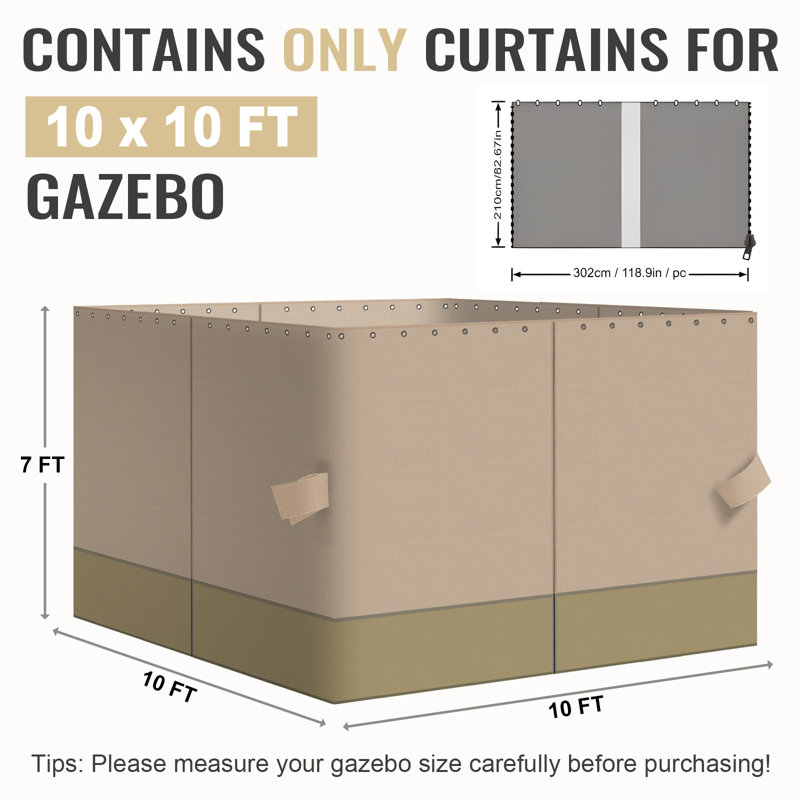 4-Panel Outdoor Gazebo Curtains, 82.7" H x 120" W120" D, Sand Yellow/Khaki