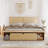 Natural Rattan Bed Frame with Sliding Barn Door Storage Cabinets-1749548704