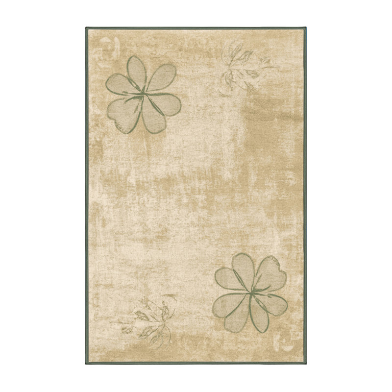 Tapis beige moelleux et moelleux à motif abstrait moderne et contemporain Eslinger St Patties - reliure vert sauge, 7 x 10